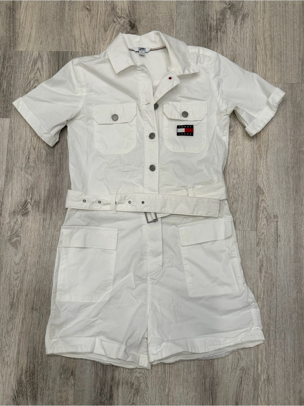 Tommy Jeans White Utility Romper Size 2 Cargo Belted Playsuit - Picture 2 of 3
